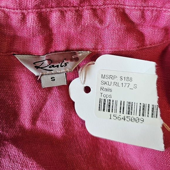 Rails Women's Linen Raspberry Pink Short-Sleeve Mackinley Button-Down Shirt, S - Picture 14 of 14